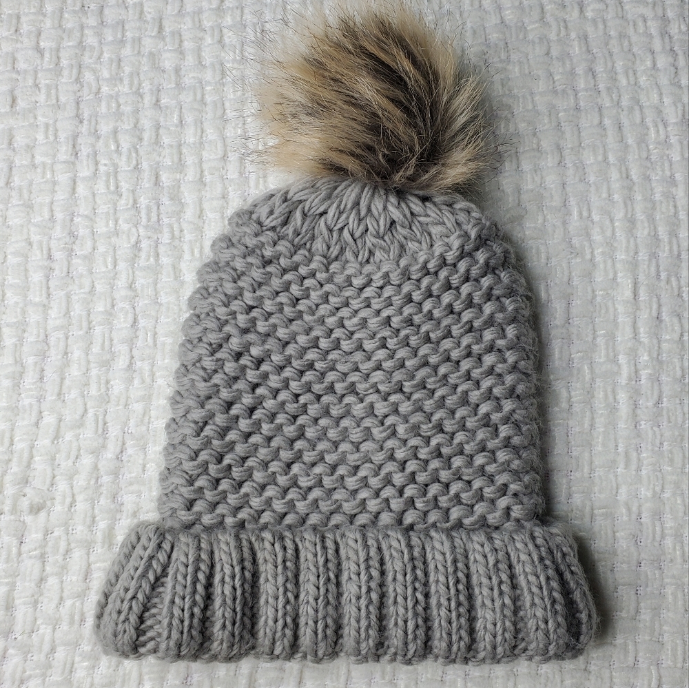 Gray Knit Pom Winter Hat